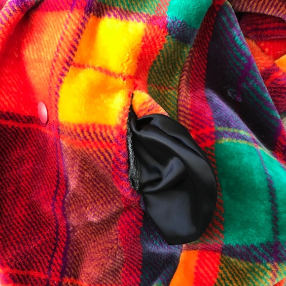 Monterey Fashions VTG Women's Rainbow Plaid Faux Fur Coat/Jacket Size Med Petite - Picture 12 of 13